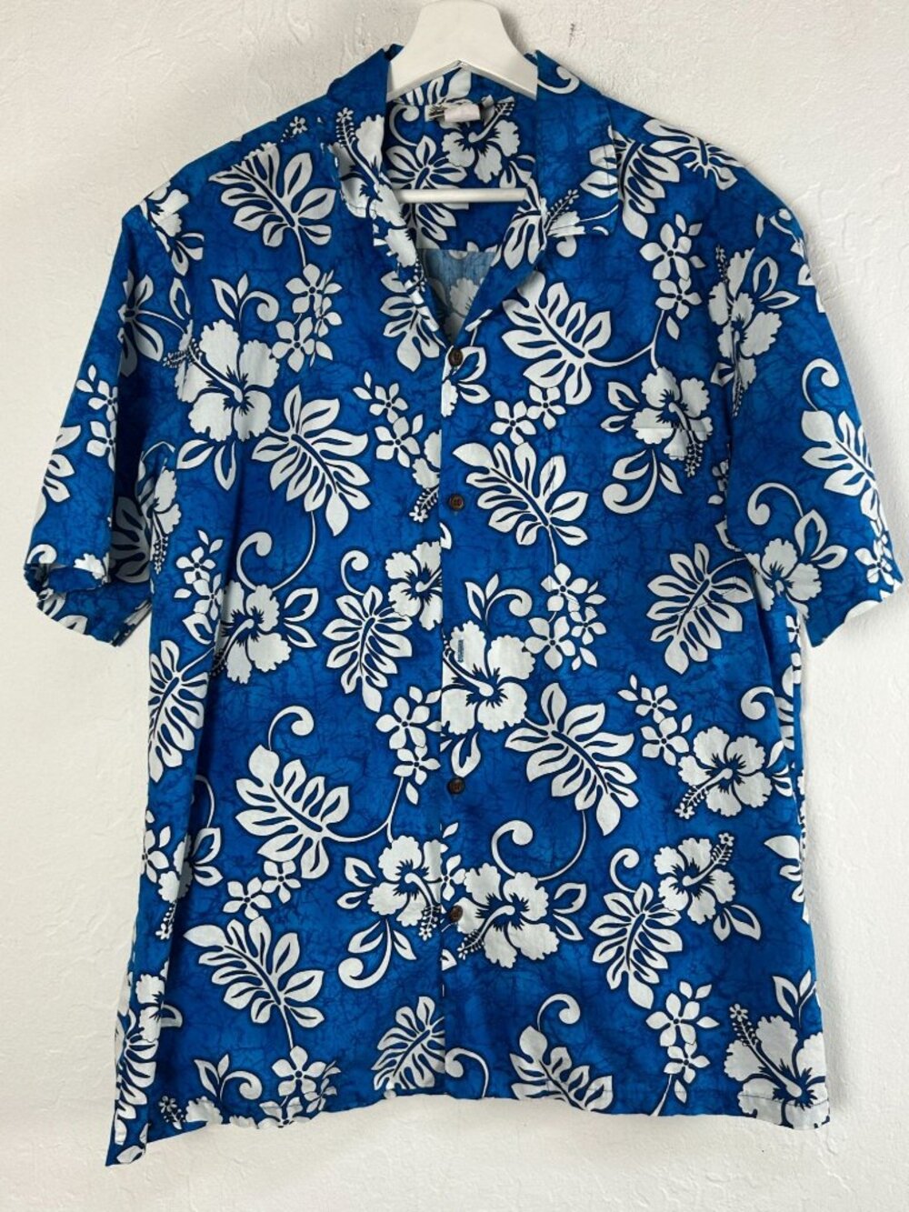 Aloha Republic Mens Blue White Floral Hawaiian Aloha Shirt Large Button Up USA